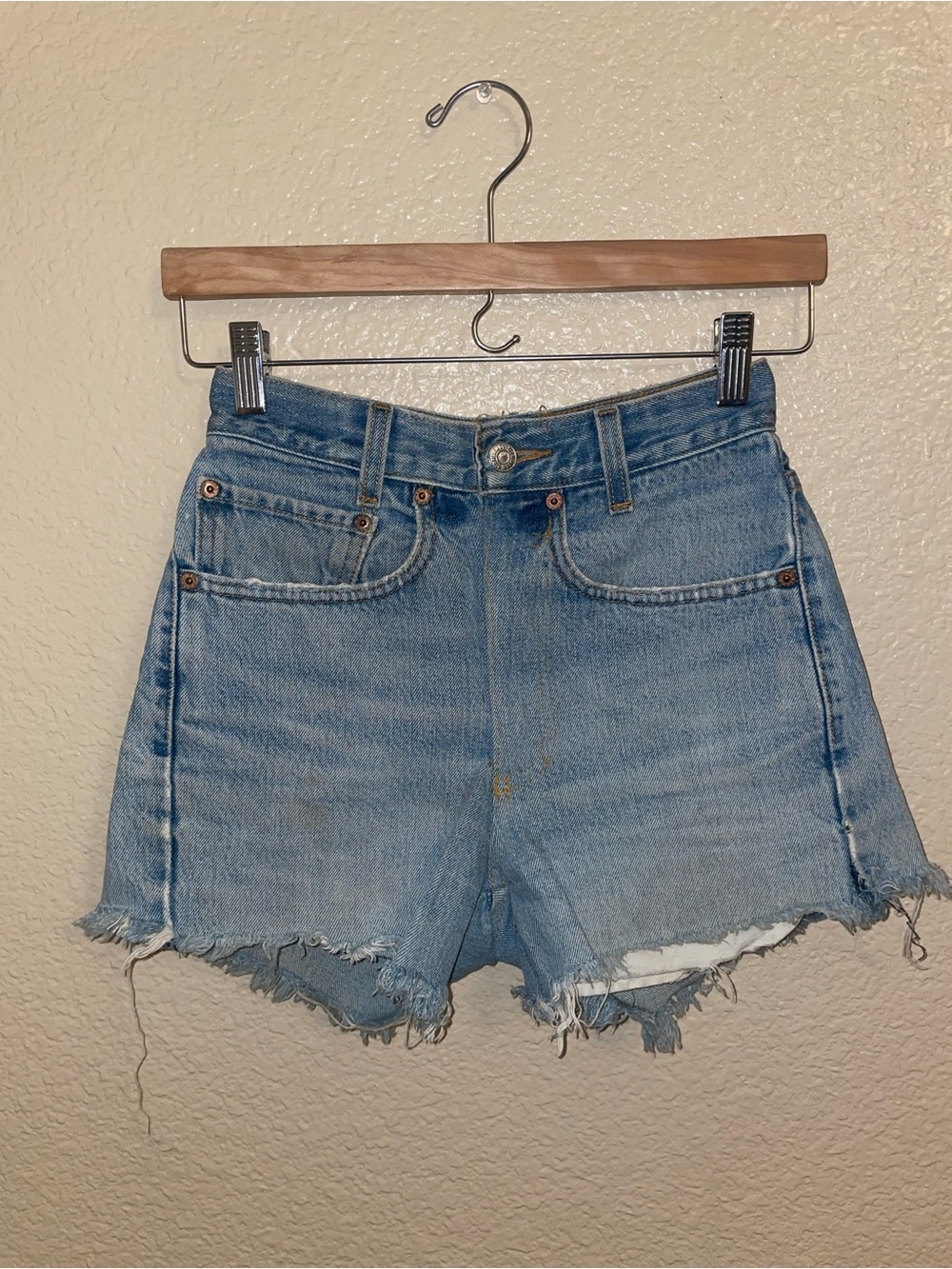 Levi's Light Blue Frayed Hem Denim Shorts